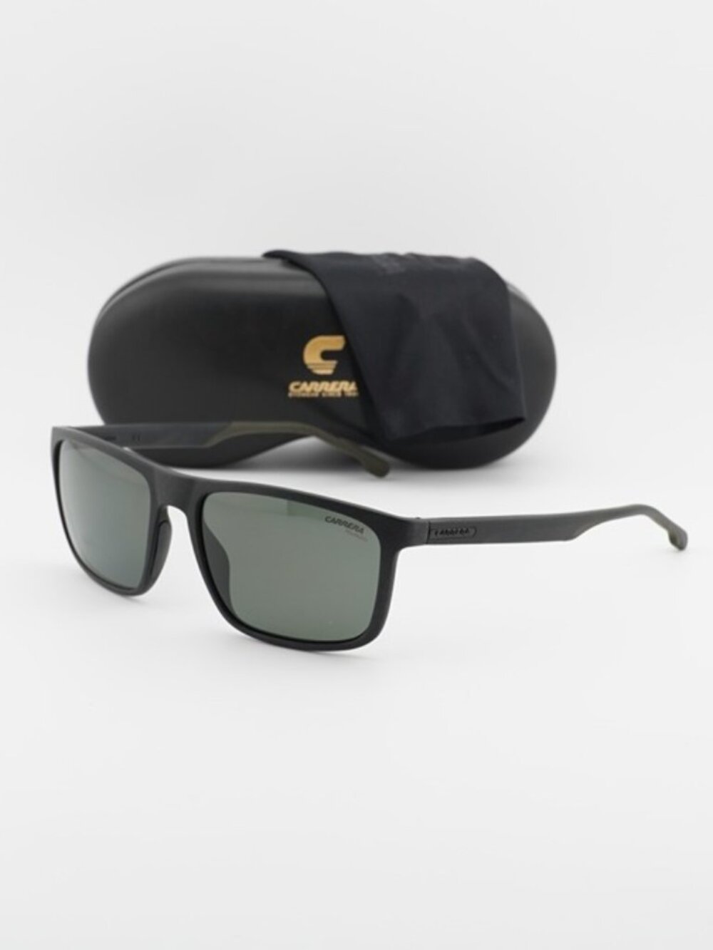 CARRERA 8047/S 07ZJ UC Sunglasses Black Rectangle Frame, Green Polarized Lenses